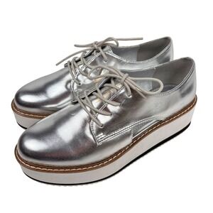 NWOT Steve Madden Gina Platform Oxford Shoes Sz 8 Silver Metallic Flatform Derby